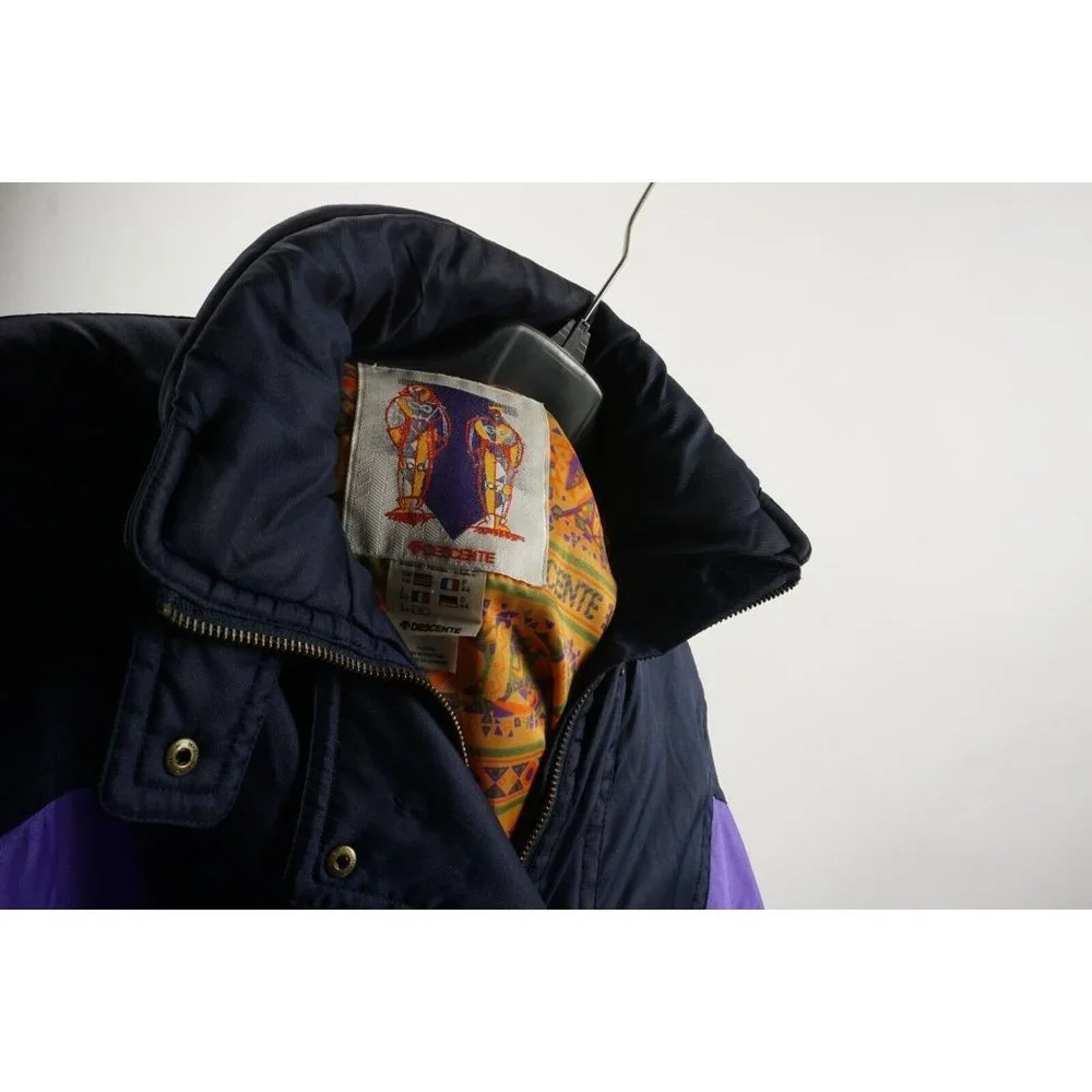 Vintage Descente Women's Size 14 Blue Belted Lined Insulated Zip Snap Ski Jacket